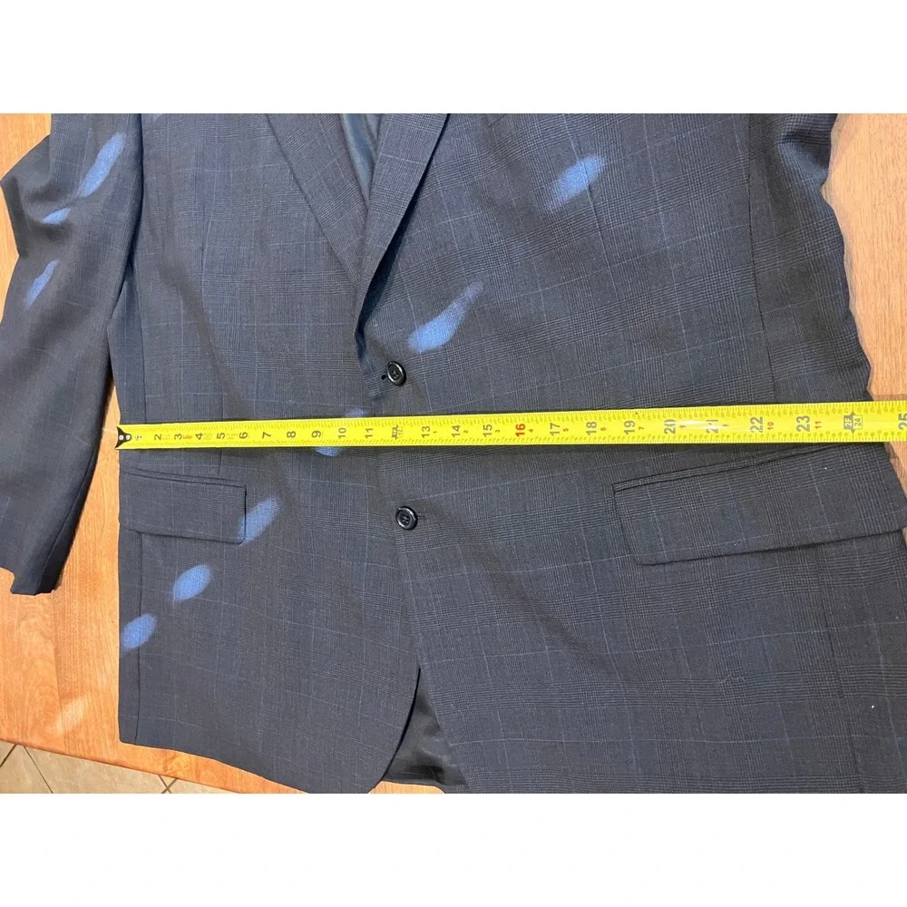 Jos. A. Bank Mens 50R Wool Suit Charcoal Grey Windowpane Pleated Cuffed 10820N
